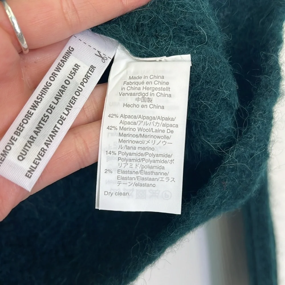 J. Crew - Emerald Alpaca Crewneck Puff Shoulders Long Sleeve Sweater Size XXS